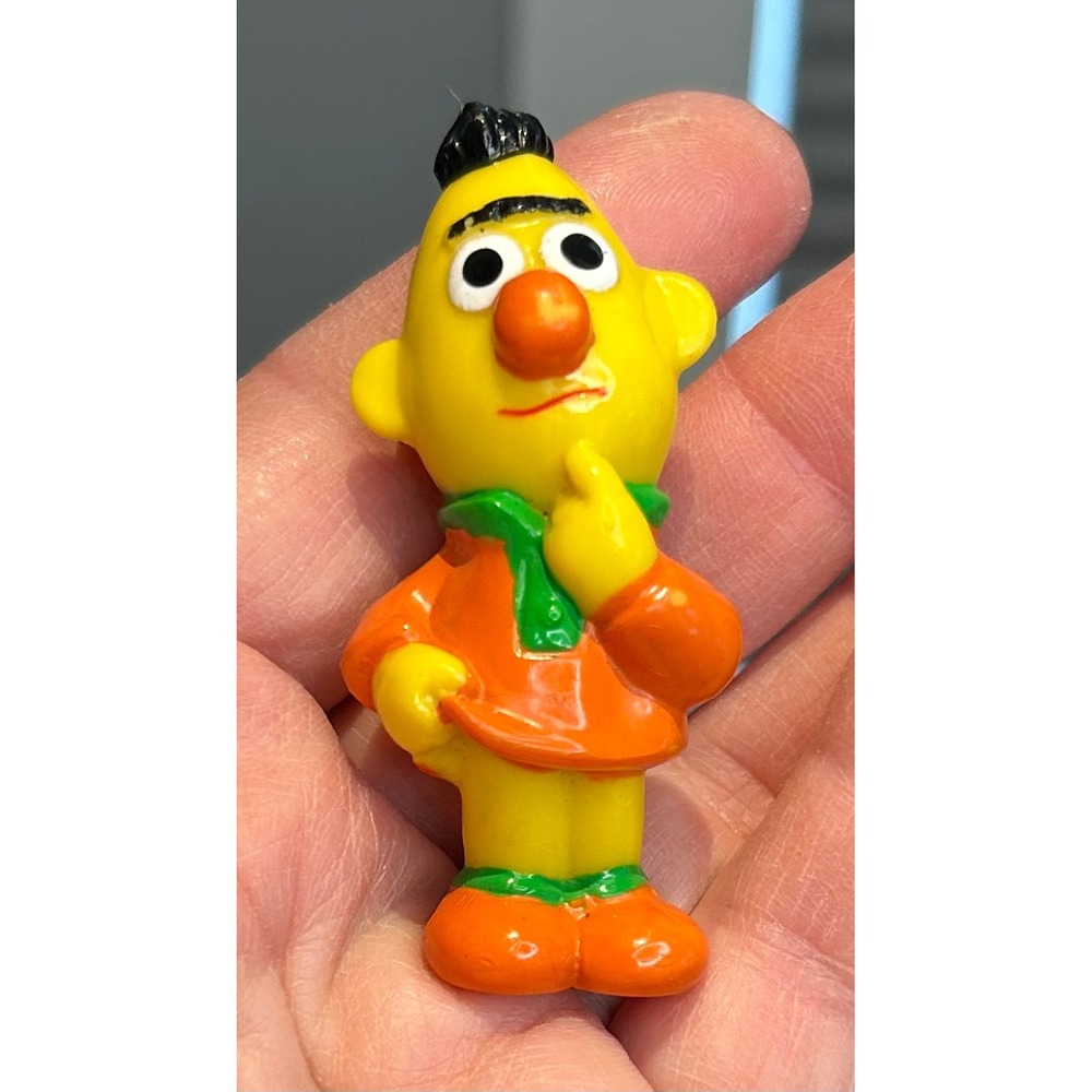 Vintage Bert Sesame Street PVC Figure Miniature Toy Thinking Pose Orange Sweater